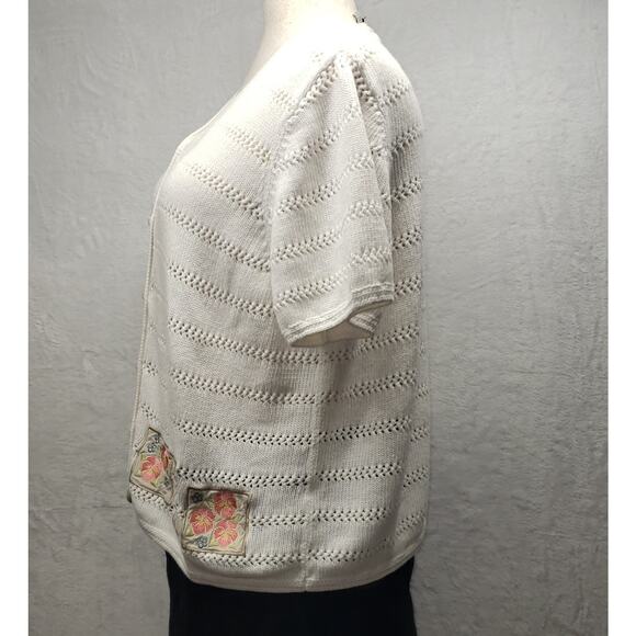 C J Banks White Birdhouse patchwork Sweater 2X Plus Sz Loop Knit Y2K Cottagecore - Picture 4 of 12